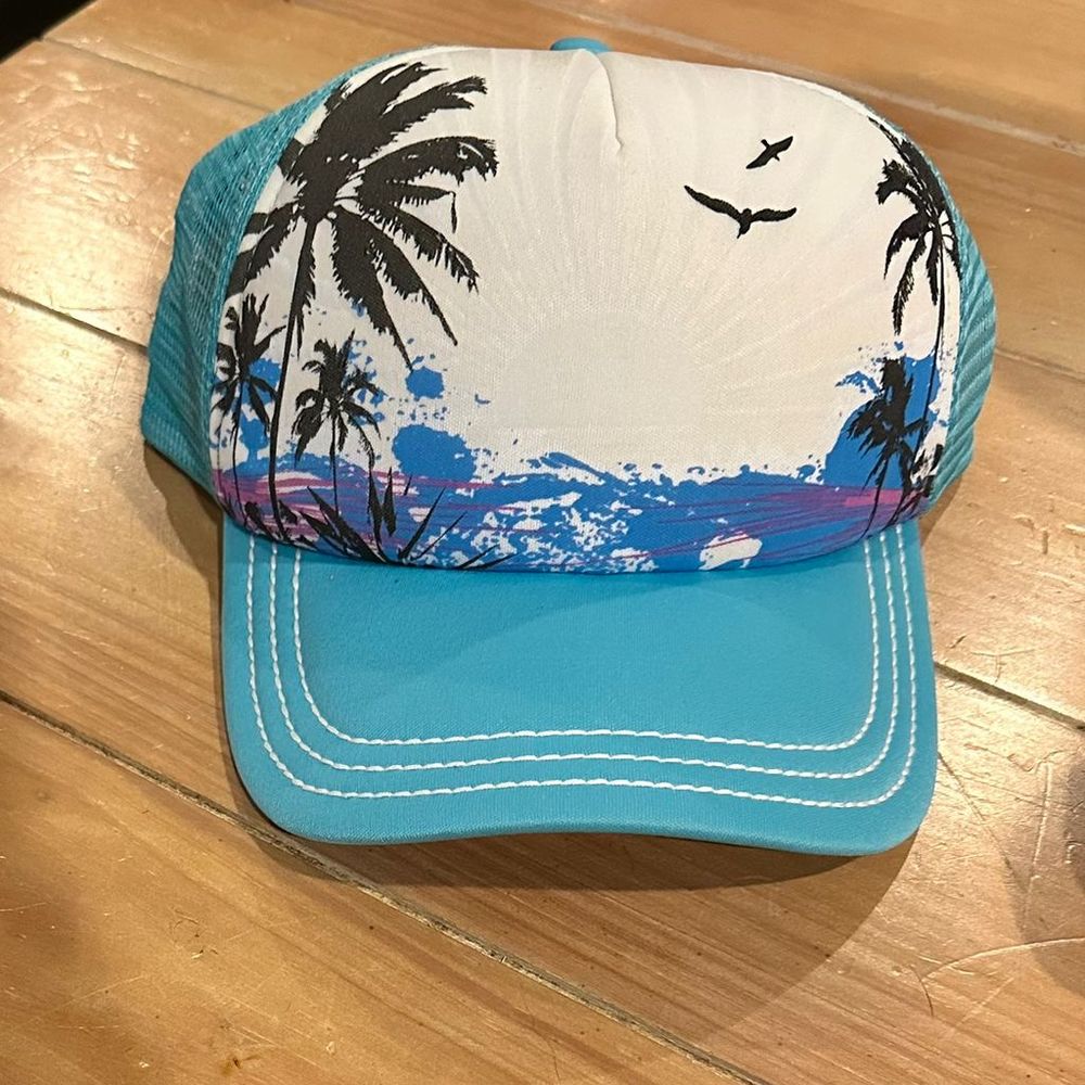 Del Sol Unisex Trucker Hat Palm Sunrise Teal Snapback Tropical Floral One Size